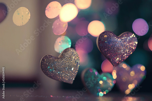 Colorful glittering hearts, St. Valentine's Day, Generative AI