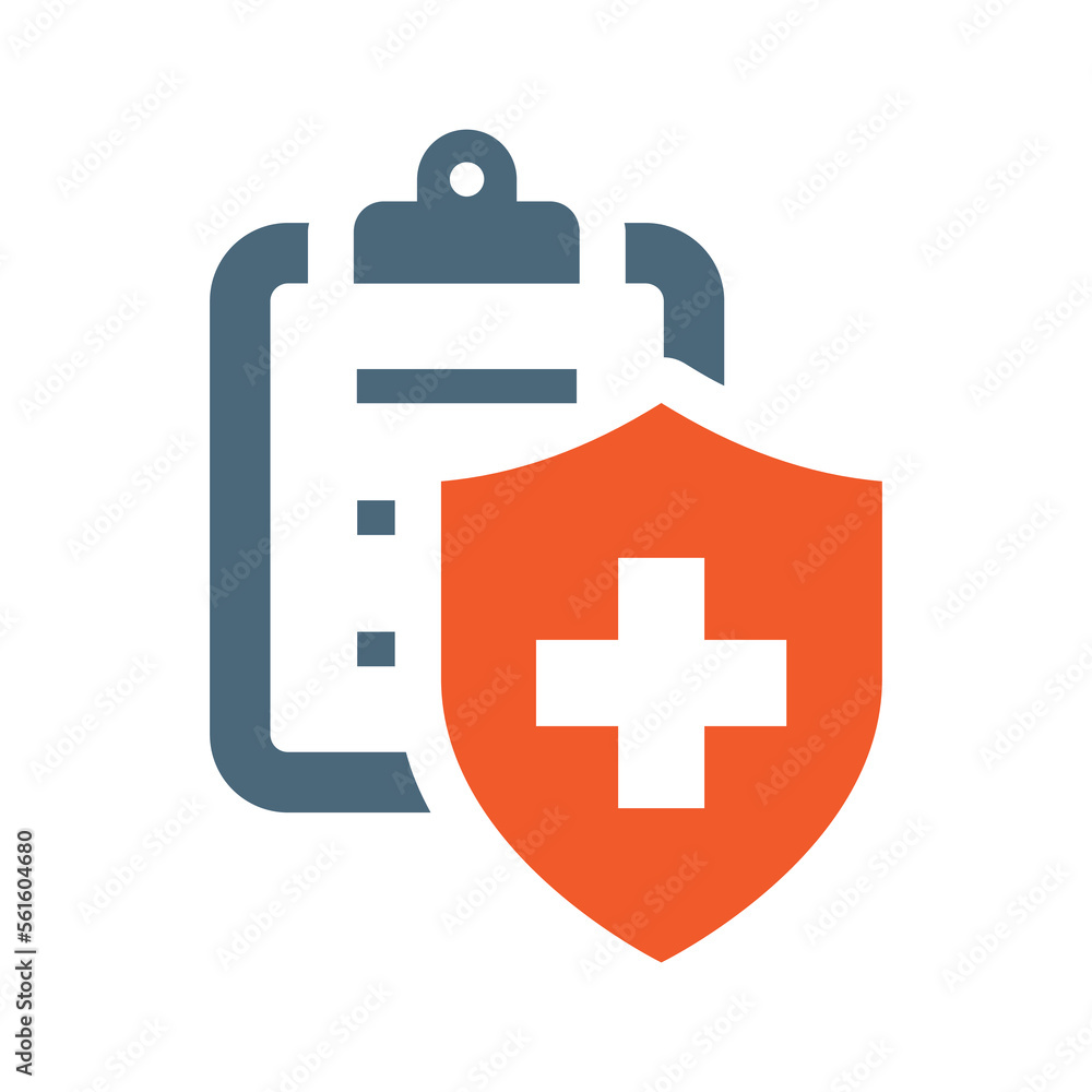 Patient card vector icon. Medical document clipboard with shield and cross filled symbol. Patient card vector icon. Medical document clipboard with shield and cross filled symbol.
