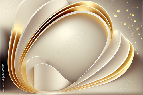 Luxury cream color background with golden line elements, Generative AI