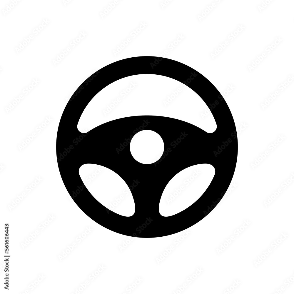 Fototapeta premium Car steering wheel silhouette. Black wheel transport control with classic tuning and simple vector drive
