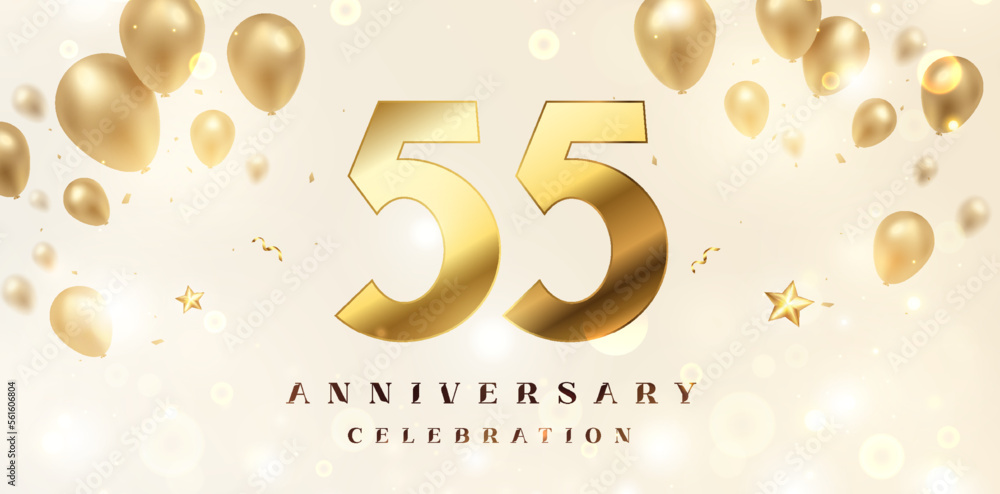 55th Anniversary celebration background. 3D Golden numbers with bent ...