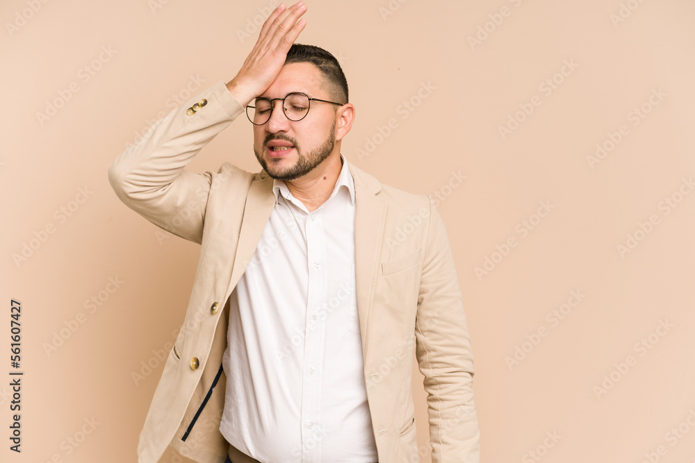 Adult latin business man cut out isolated forgetting something, slapping forehead with palm and closing eyes. Adult latin business man cut out isolated forgetting something, slapping forehead with palm and closing eyes.