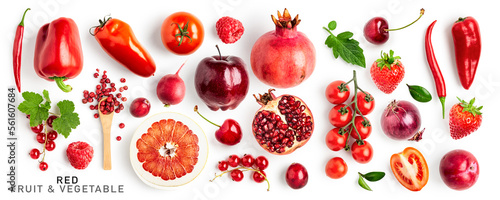Red fruit and vegetable mix creative layout.