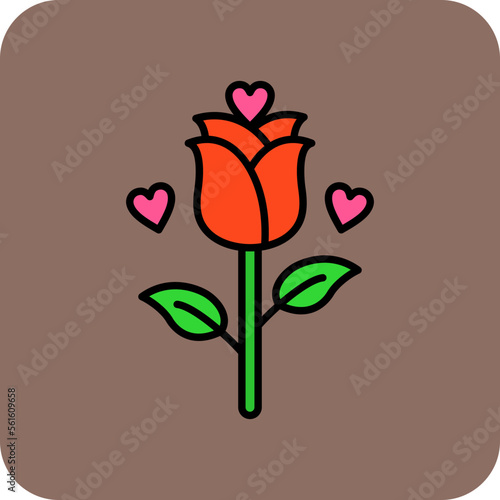 Rose Multicolor Round Corner Filled Line Icon