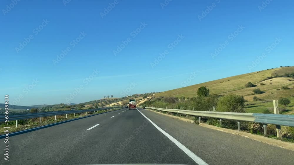 Dashcam view of a car driving on the highway in Morocco Dashcam view of a car driving on the highway in Morocco