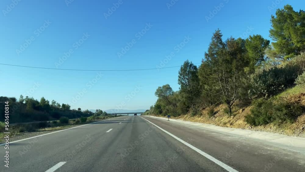 Dashcam view of a car driving on the highway in Morocco Dashcam view of a car driving on the highway in Morocco