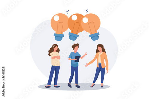 Businessmen people office workers team up share lightbulb lamp idea. Sharing business ideas, collaboration meeting, sharing knowledge, teamwork or people thinking the same idea, smart thinking.
