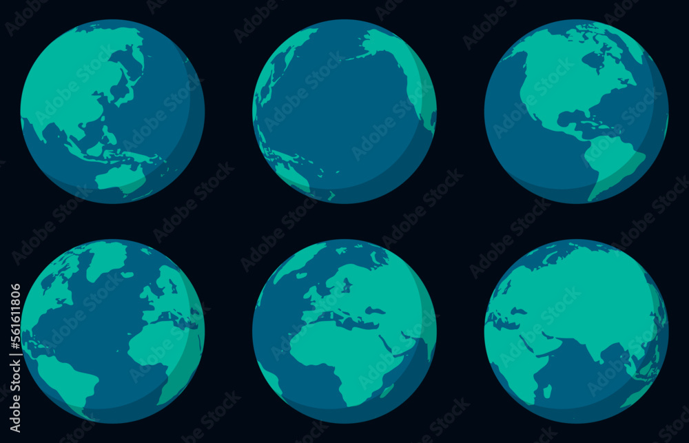 Set of globes of Earth. World map in globe shape. Vector illustration.