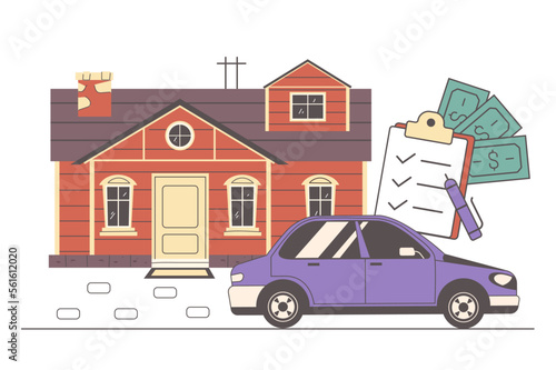 House car property for rent invest loan money sale concept. Vector cartoon graphic design element illustration