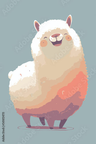 Happy cheerful lama. Hand drawn vector drawing of cartoon animal. Cute alpaca. Funny vector illustration. Wildlife of Peru, south america. Cool poster drawing or card for kids and children. 