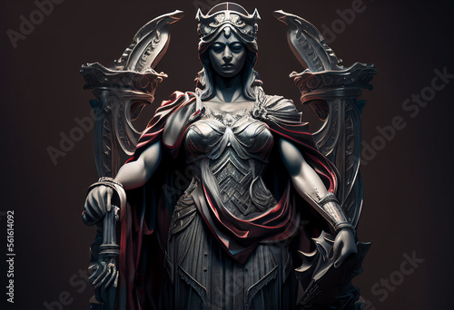 Statue of Justice. Lady with scales in her hands and with sword..