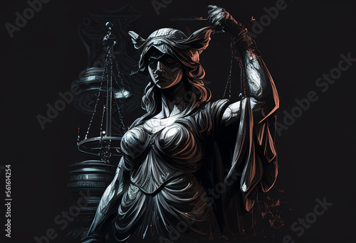 Statue of Justice. Lady with scales in her hands and with sword..