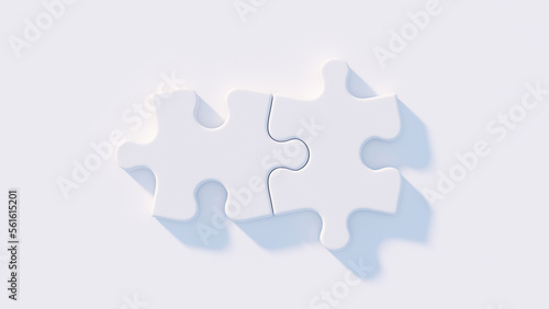 Tablou pe pânză Two connected white puzzle pieces on white - 3d rendering