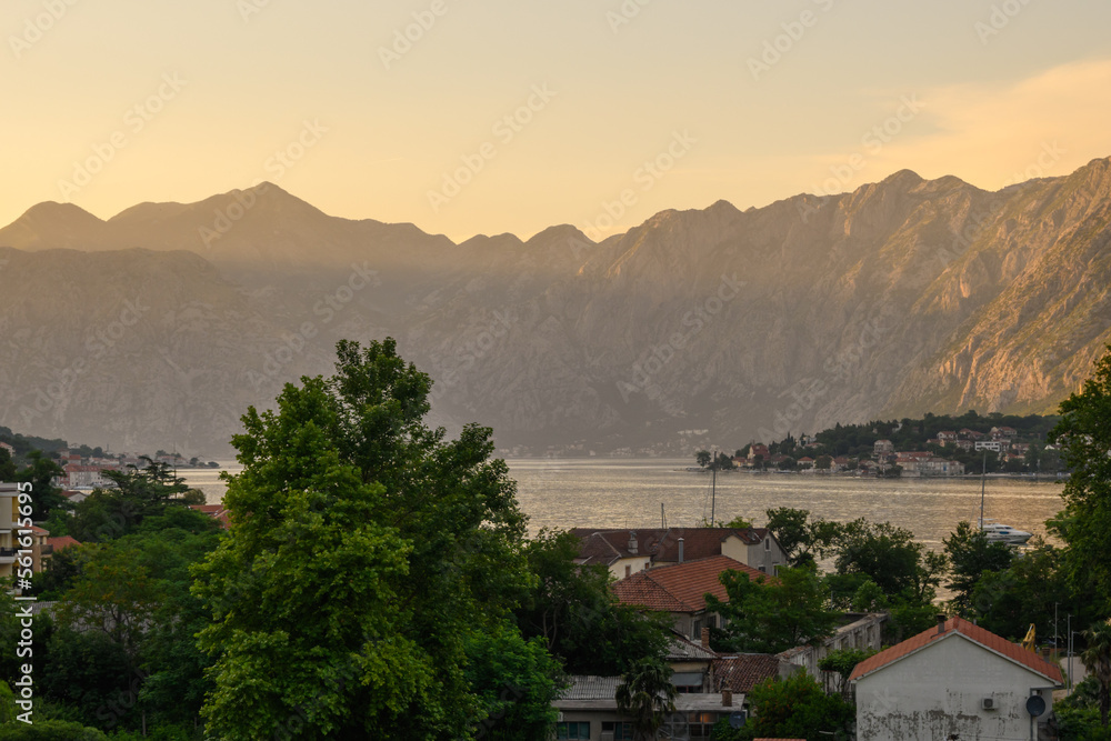 Picturesque Bay of Kotor in the evening. Montenegro, Europe