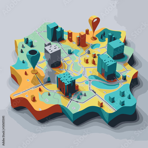illustration 3d map with locations