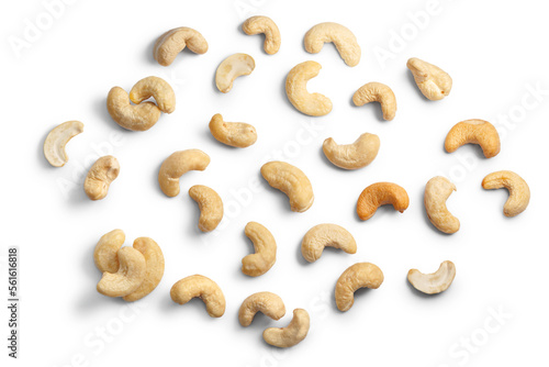 Cashew nuts (seeds of Anacardium occidentale), shelled, top view isolated png photo