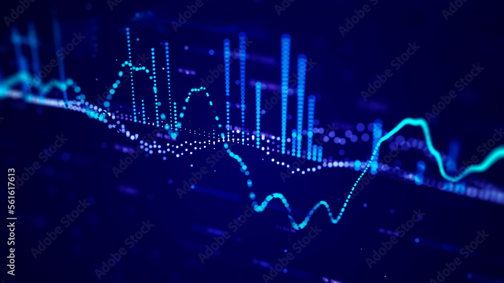 Trading chart on a dark background. binary options. line graph with big date. 3d rendering