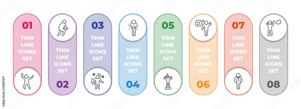 feelings infographic element with outline icons and 8 step or option. feelings icons such as happy human, disappointed human, chill human, hungry helpless lost cool stressed vector. feelings infographic element with outline icons and 8 step or option. feelings icons such as happy human, disappointed human, chill human, hungry helpless lost cool stressed vector.