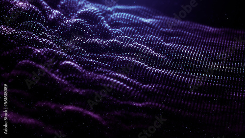 Futuristic point wave. Abstract background with a dynamic wave.Connecting background. Abstract dust wave. Artificial intelligence. Big data technology 3d rendering