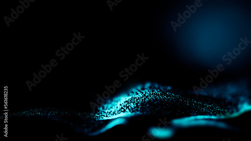 Futuristic point wave. Abstract background with a dynamic wave.Connecting background. Abstract dust wave. Artificial intelligence. Big data technology 3d rendering