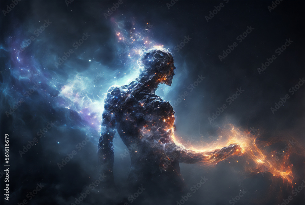 Naklejka premium humanoid alien shaped nebula in space. Generative AI 