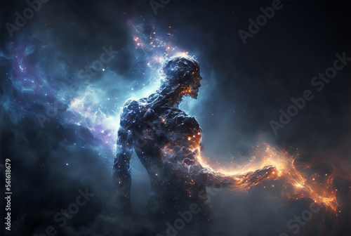 humanoid alien shaped nebula in space. Generative AI 