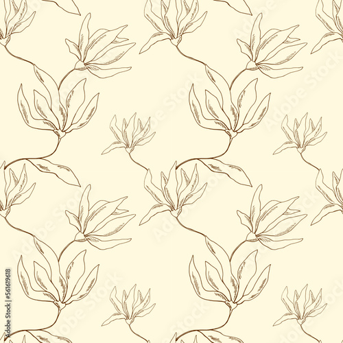 Fototapeta Naklejka Na Ścianę i Meble -  Seamless vector floral pattern. Delicate branches. Milk background. Botany. Home textiles. Spring. Autumn. Fabric print from branches.	