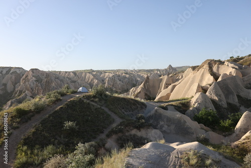 Tourist tent on a hill in Cappadocia, Turkey.