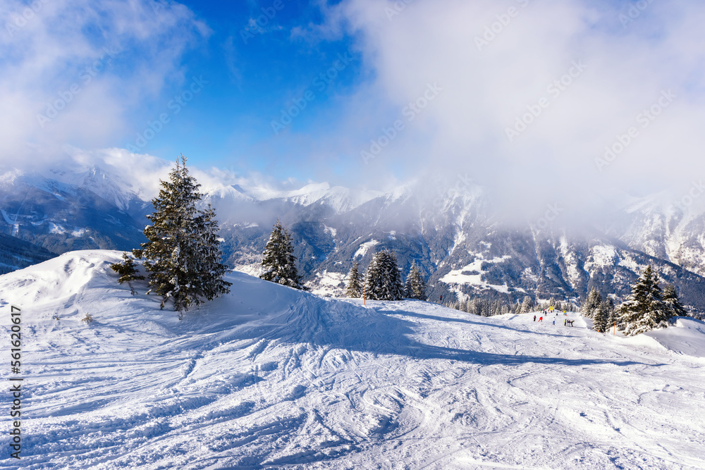 Winter mountain ski resort landscape