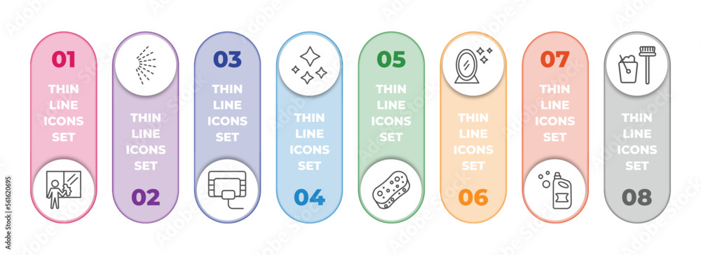 cleaning infographic element with outline icons and 8 step or option. cleaning icons such as window cleaner, spray, compress cleanin, neat, sponges, mirror cleanin, , dustpan cleanin vector. cleaning infographic element with outline icons and 8 step or option. cleaning icons such as window cleaner, spray, compress cleanin, neat, sponges, mirror cleanin, , dustpan cleanin vector.