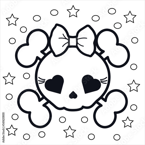 cute Skull  halloween star line october illustration. Cute Skull coloring page for kids 