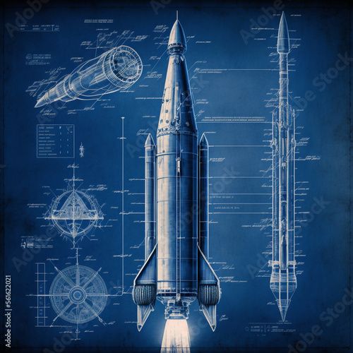 Blueprint of retro rocket