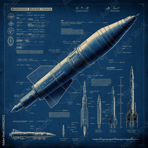Blueprint of retro rocket, generative ai