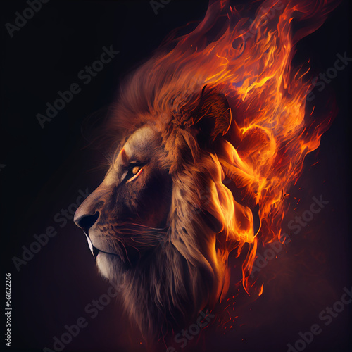 Lion with a fiery mane generative ai