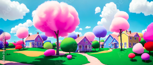 Artistic painting of a colorful candy house land  wallpaper