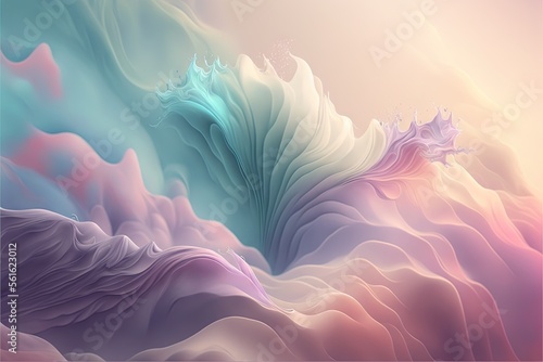  a computer generated image of a wave of water and clouds in pastel colors and a pink and blue hues, with a light pink and blue hued background of a white and pink. generative ai generative ai