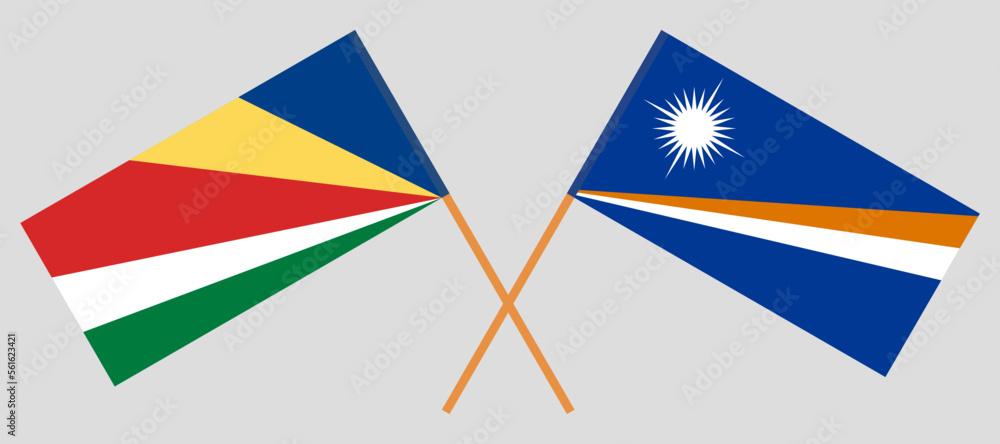 Crossed flags of Seychelles and Marshall Islands. Official colors. Correct proportion Crossed flags of Seychelles and Marshall Islands. Official colors. Correct proportion