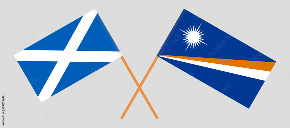 Crossed flags of Scotland and Marshall Islands. Official colors. Correct proportion
