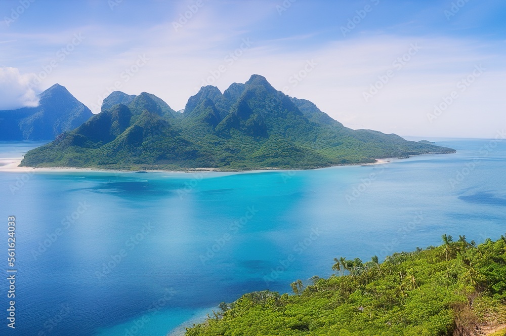 Tropical Island Landscape, Generative AI