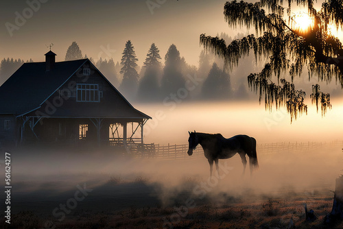 Country ranch, big wooden h...
