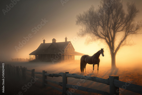 Country ranch, big wooden h...