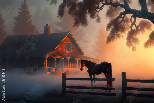 Country ranch, big wooden h...