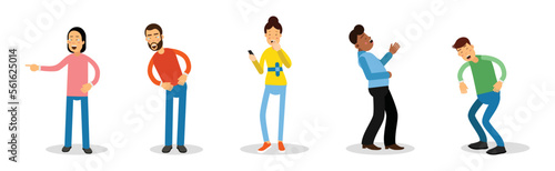 People Characters Laughing Out Loud at Funny Joke Vector Set