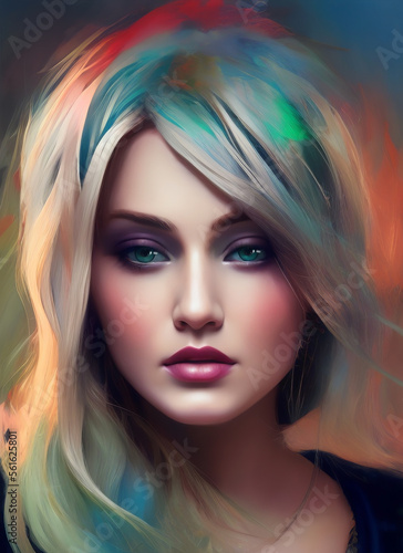 Portrait painting of a beautiful woman. Illustration of a beautiful girl. Generative AI