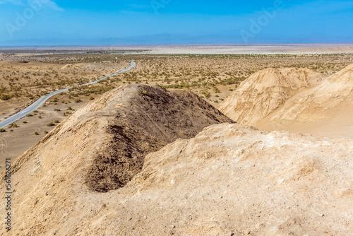 Aerial view and road on Maranjab Desert, Aran va bidgol County, Iran photo