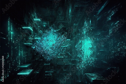 Science fiction abstract digital matrix. Sci-fi platform, neon. AI © MiaStendal