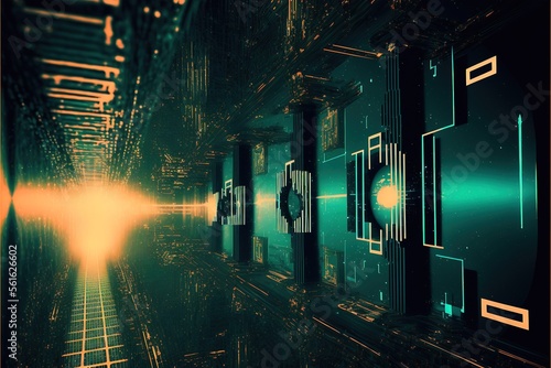 Science fiction abstract digital matrix. Sci-fi platform  neon. AI