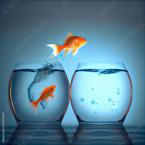 Goldfish jumping out of the water in aquarium Generative AI