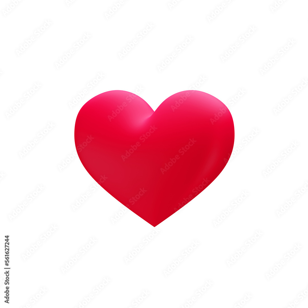 Red heart on a white background, 3d render, 3d illustration