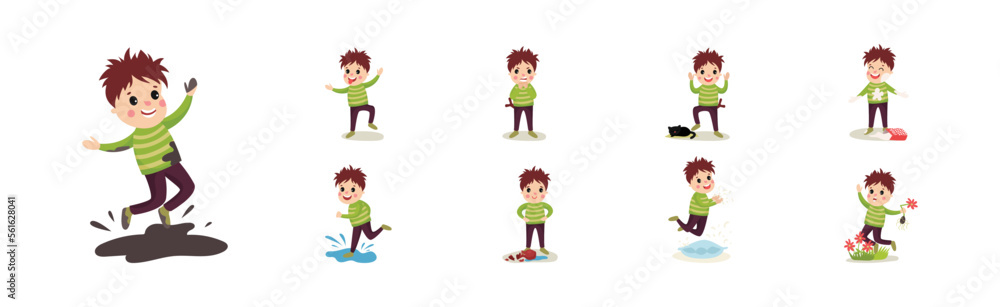 Naughty Little Boy Playing and Misbehaving Vector Set Naughty Little Boy Playing and Misbehaving Vector Set